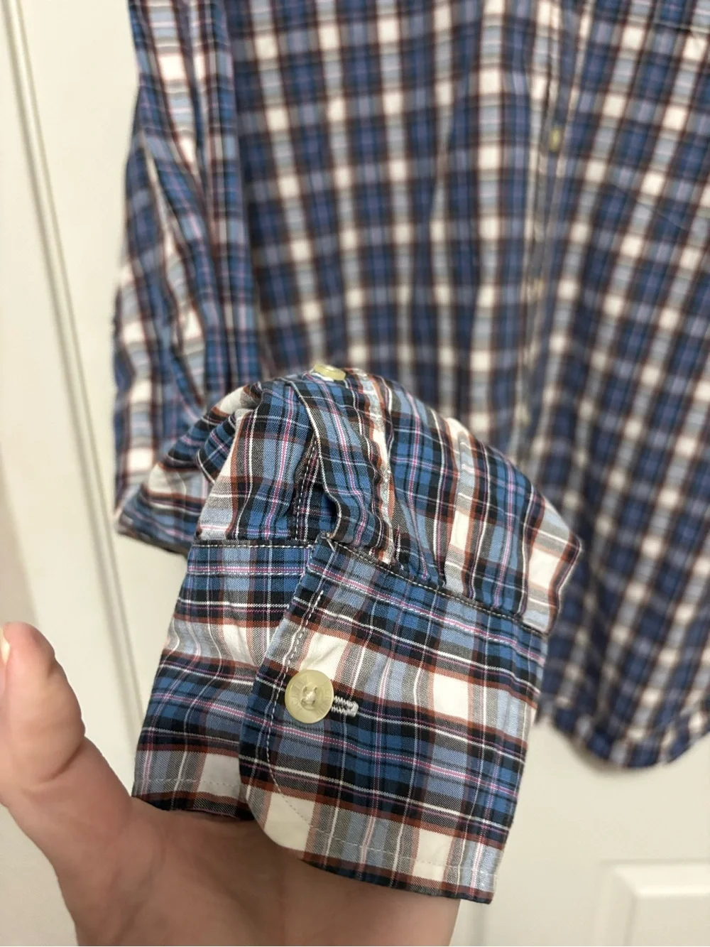 *J. Crew Tailored Washed Shirting Blue Brown Plaid Large Button Down Shirt #IR